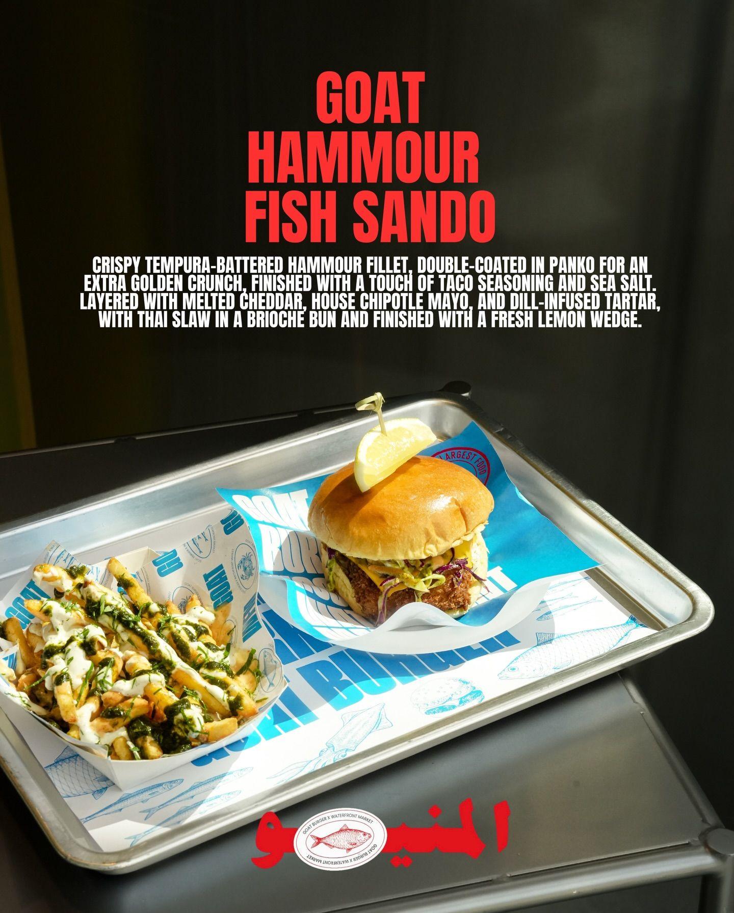 GOAT Burger x Waterfront Market Dubai Launch Viral Hammour Sando Pop-Up